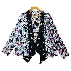 Kimono Retro Princess Cruises Floral Print Open Front Cardigan, Black, Flowers M